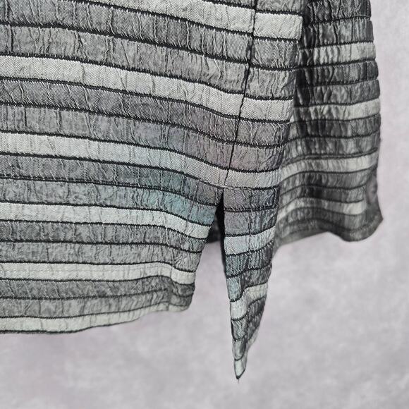 Easy Spirit Gray Stripe Button Metallic Long Sleeve Coat Jacket Large - Picture 6 of 7